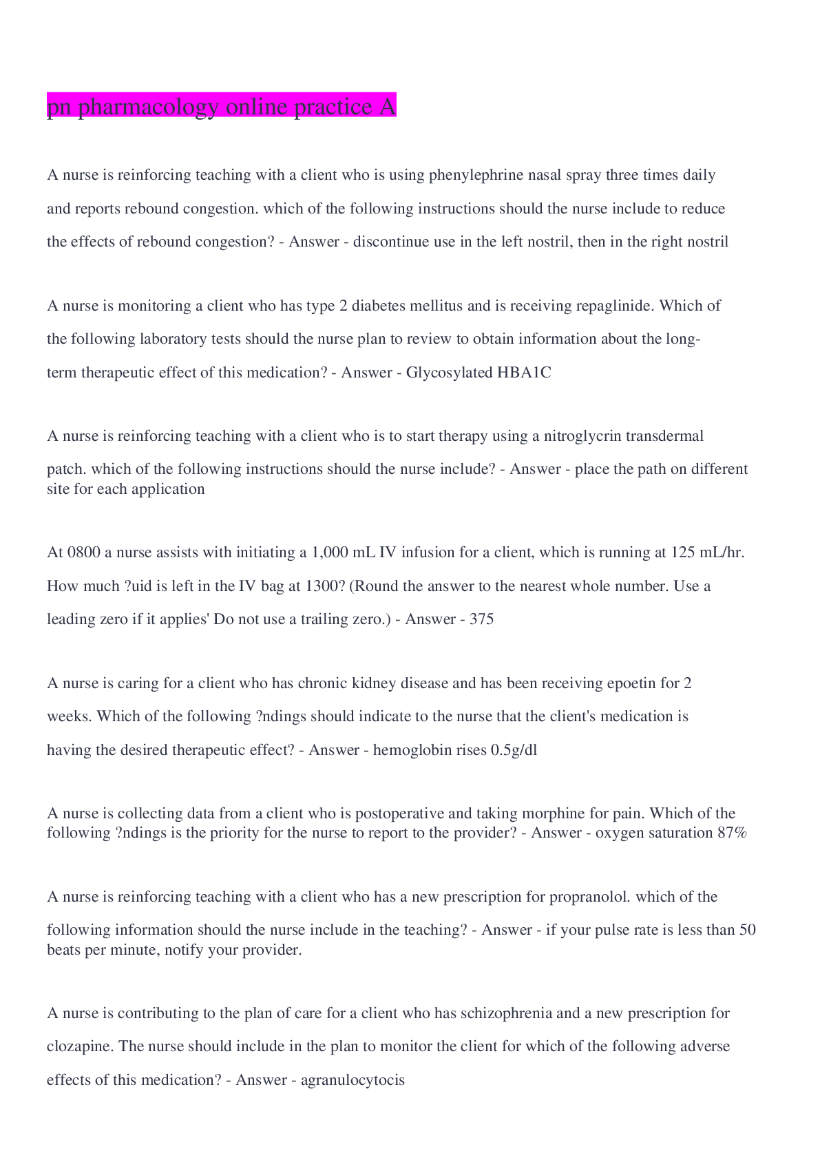 Preview image of pn pharmacology online practice  A document
